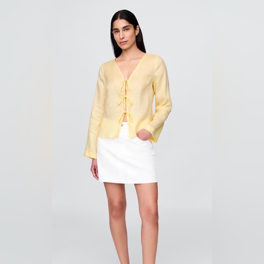 NWT Gap Women’s 100% Linen Tie-Front Shirt in Maize Yellow
